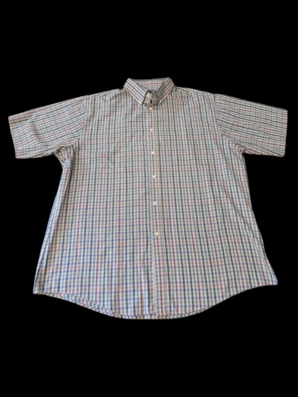 VTG 90s Brittany Bay Blues Plaid SS Button Front & Collar Casual Shirt. Men's XL